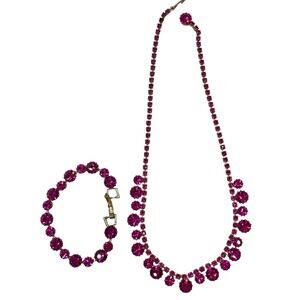Vtg Weiss pink rhinestone necklace and bracelet  prong set one signed one is not